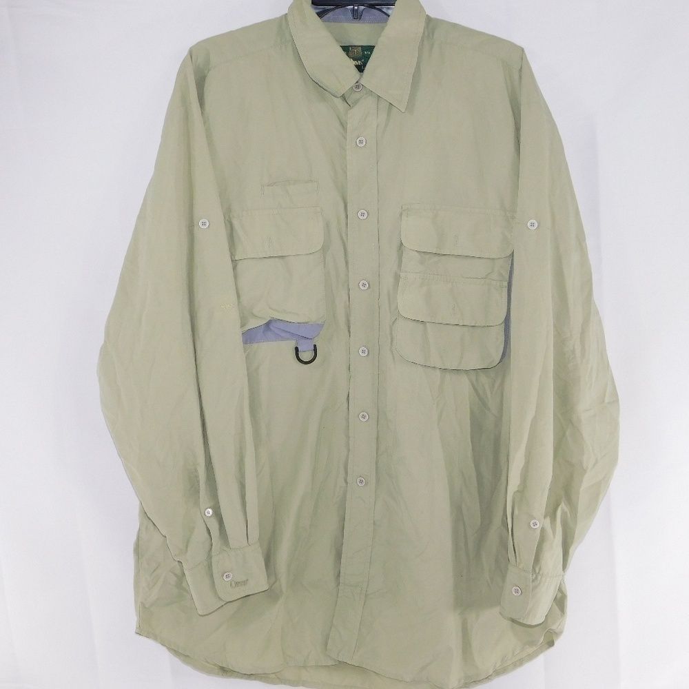 Orvis Mens Large Pea Green Long Sleeve Button Up